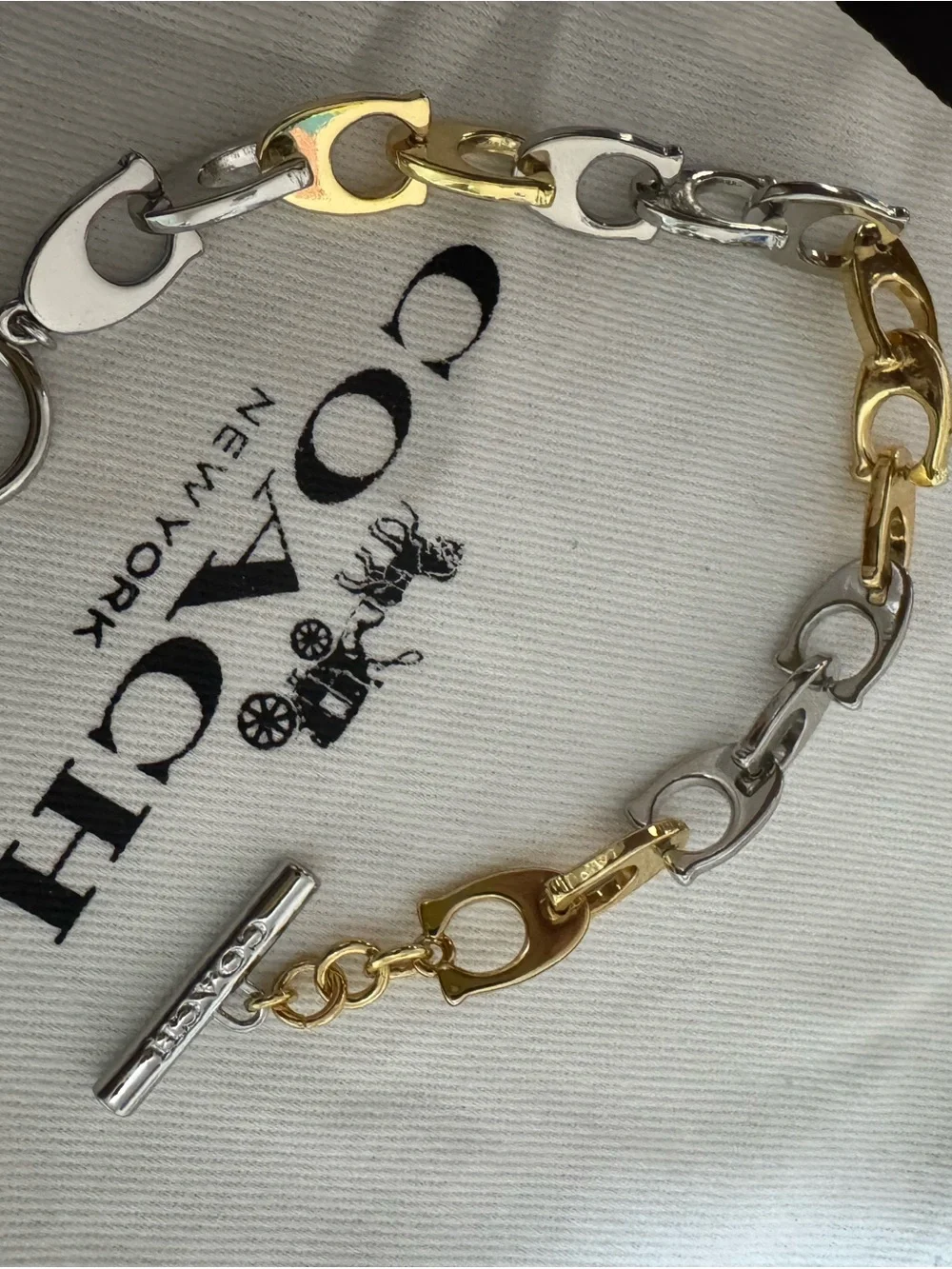 Coach Two-Tone Chain Link Bracelet — Gold & Silver